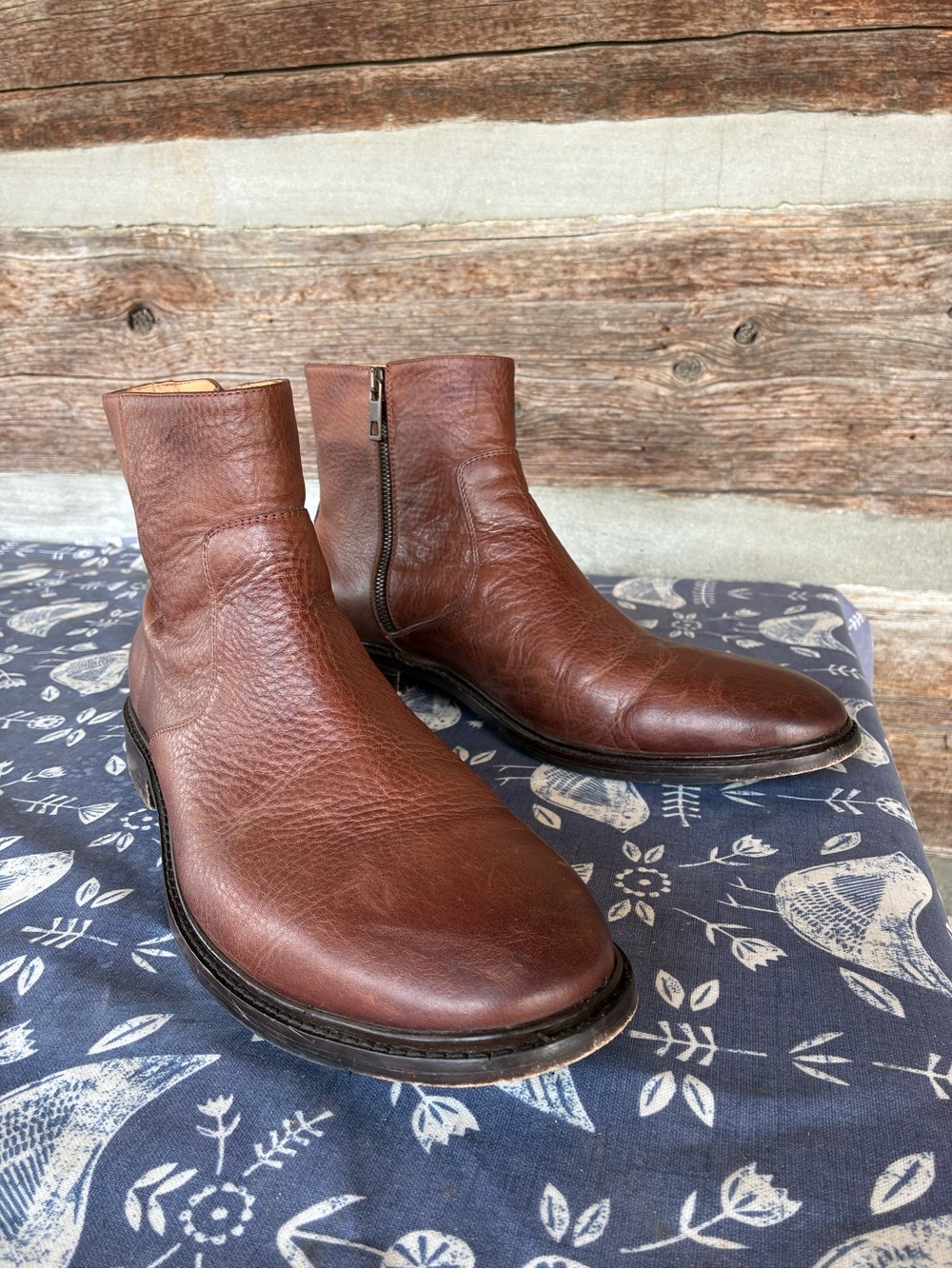 Men's Chestnut Brown Leather Zip Ankle Boots